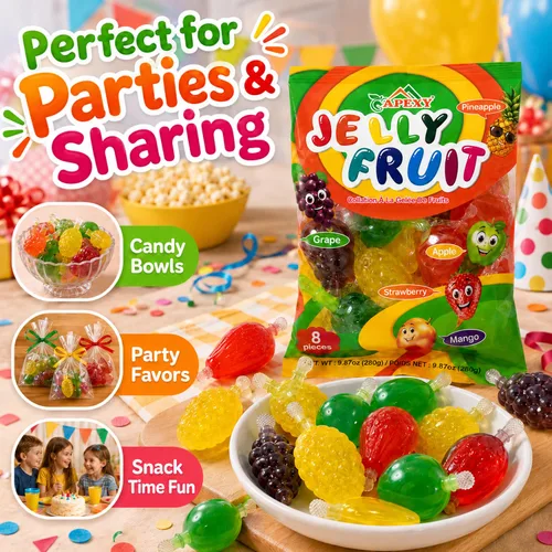 Miniatura 4 de Apexy Caramelos de gelatina de frutas, varios bocadillos de gelatina en forma de fruta, sabor a fresa, mango, manzana, piña, uva, caramelo asiático