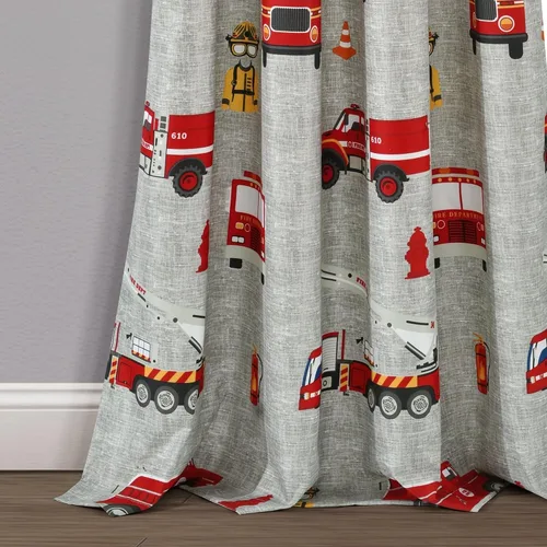Miniatura 5 de Lush Decor Panel de cortina para ventana de camión de bomberos, par, 52 pulgadas de ancho x 84 pulgadas de largo, rojo y gris - Cortinas