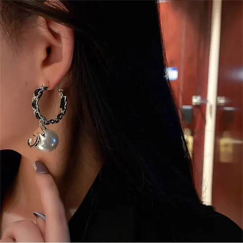 Miniatura 5 de Vintage número 5 pendientes de aro de perlas pendientes de perlas mujer pendiente joyería de moda para regalo, Zinc, Perla