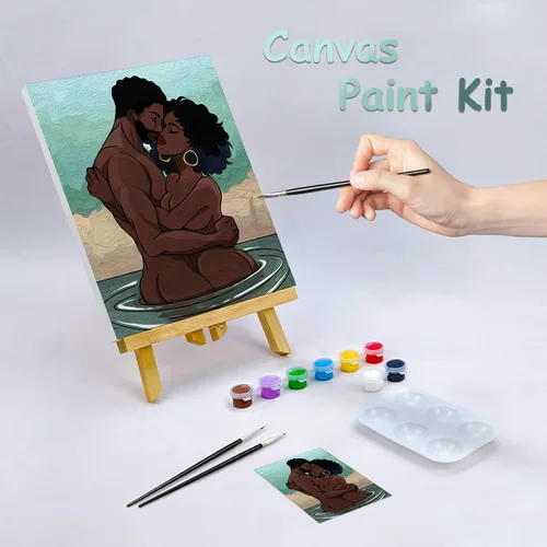 Miniatura 2 de Nuberlic Kit de pintura en lienzo predibujado para pintar para adultos, parejas, pintura y sorbos, suministros de fiesta, tema de amor