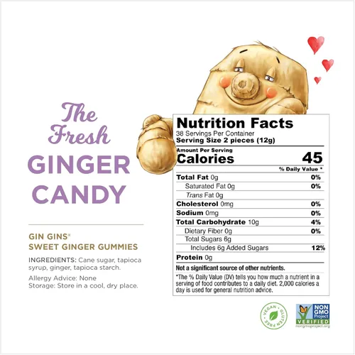 Miniatura 2 de The Ginger People Gin Gins Ginger Gummies - Gomitas dulces de jengibre, antináuseas, 1lb Bolsa