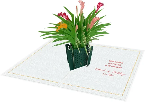 Designer Pop!, Tarjeta de felicitación desplegable de cumpleaños – Diseño floral con tarjeta 3D de lirio de cala para amigos, familia y personas