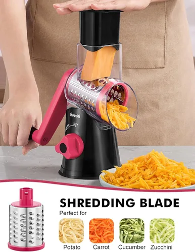 Miniatura 4 de Geedel Rallador rotativo de queso, cortador de verduras de mandolina de cocina con 3 cuchillas intercambiables, fácil de limpiar, rallador giratorio
