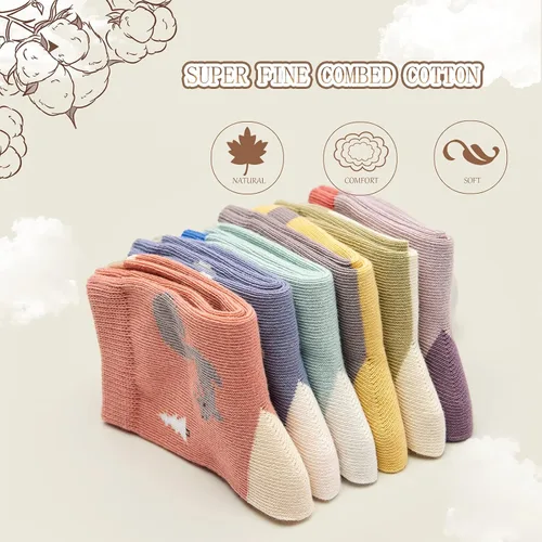 Miniatura 41 de Aisyee Calcetines de algodón para niños, calcetines sin costuras para niños, calcetines coloridos de cuarto de punto, paquete de 6