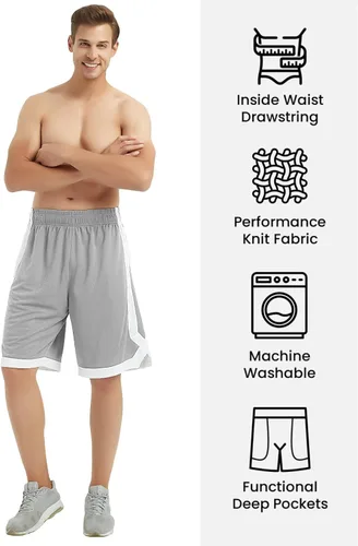Miniatura 9 de TopTie Pantalones cortos de baloncesto de malla de 7 pulgadas con bolsillos para hombre, pantalones cortos deportivos activos de 2 tonos, pantalones