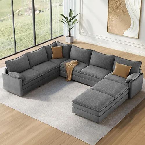 Miniatura 64 de Vesgantti 2 Piece Loveseat & 3 Seater Sofa Set, Modular Cloud Couch, Beige