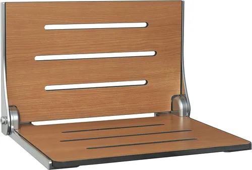 Miniatura 18 de Seachrome Lift-Assist Silhouette - Ducha plegable con respaldo alto, asiento de almendra con marco de bronce Asiento crema con marco de bronce