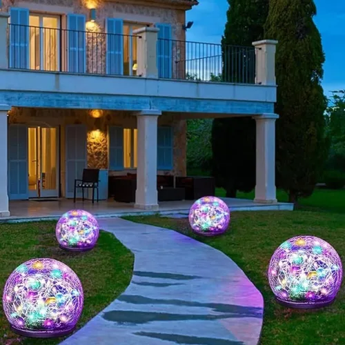 Miniatura 12 de 2 Pack 60 LED Luces solares de jardín para exterior, decorativas, luces de globo de vidrio agrietado con gradiente rojo, luces de bola impermeables