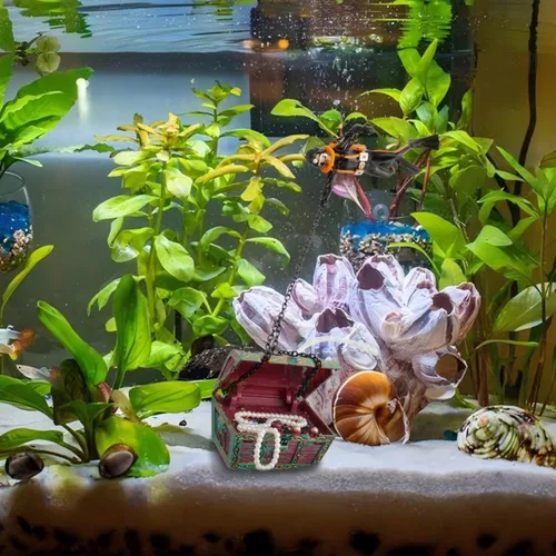 Miniatura 3 de Bestgoo, nuevo estilo, acción, decoración de acuarios, debajo del mar, buceador de cofre del tesoro, acción en vivo, aireación, decoraciones
