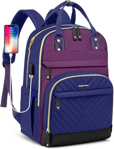 Miniatura 38 de Mochila para laptop para mujer, mochila de viaje de trabajo de 15.6 pulgadas con cargador USB, mochila universitaria impermeable, mochila