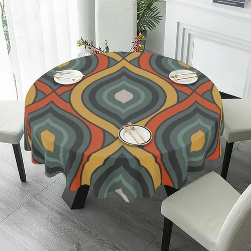 Miniatura 4 de Mantel redondo moderno de moda, lavable, resistente a las arrugas, para el hogar, cocina, comedor, picnic, campamento, fiesta, vacaciones, 60 Color-2