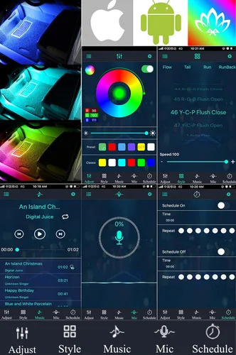 Miniatura 6 de Luces interiores de automóvil RGB Muto-Beam 4 tiras de luz LED multicolor para automóvil con control de aplicación, luces RGB con modo de bricolaje