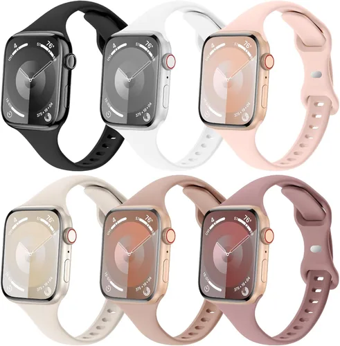 Miniatura 8 de 6 Pack de Correas delgadas y finas compatibles con Apple Watch 38mm 40mm 41mm 42mm 44mm 45mm 46mm 49mm para mujeres y hombres, correas de repuesto