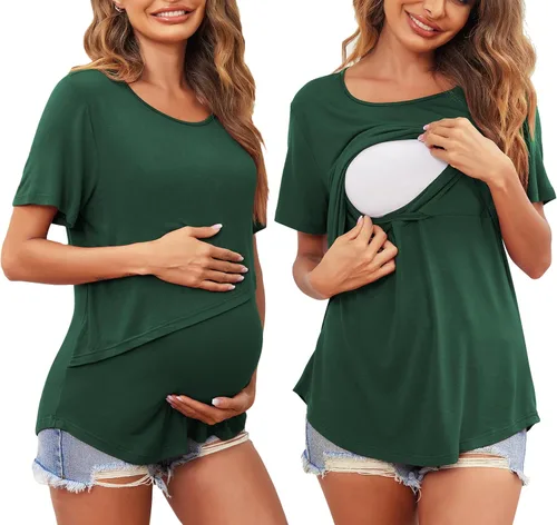 Ekouaer Camisetas de lactancia de manga corta para mujer, de doble capa, tallas S-XXL