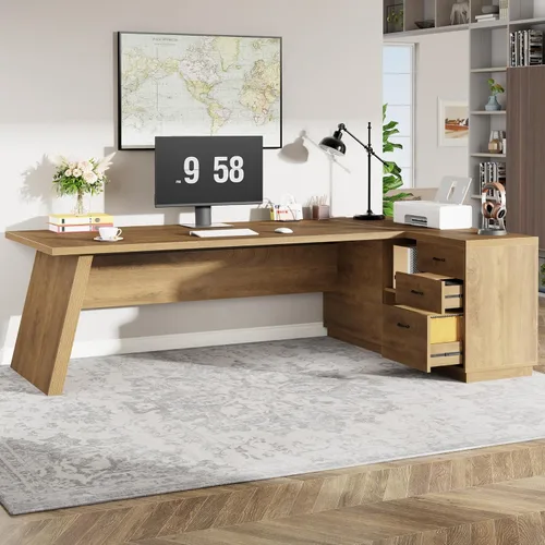 Miniatura 6 de Tribesigns Escritorio ejecutivo en forma de L de 78 pulgadas, escritorio de oficina grande y moderno con cajones y archivador lateral, muebles