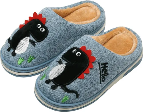 INMINPIN - Pantuflas acogedoras para niños y niñas con diseño de dinosaurio, de algodón de felpa, cálidas para invierno, antideslizantes, para casa