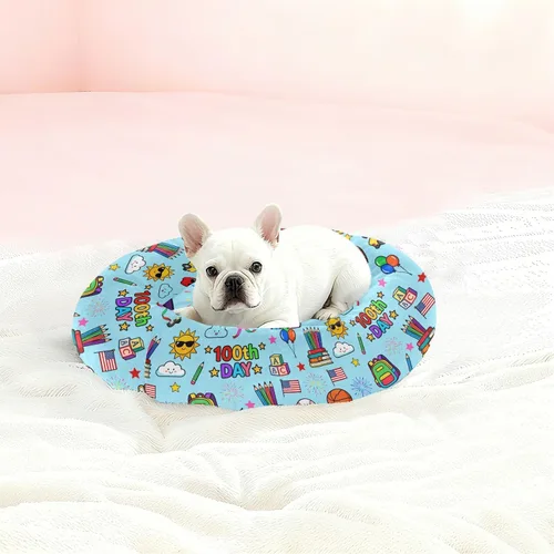 Miniatura 2 de Wudan Pet Cat Beds Donut Cuddler Fluffy Puppy Beds for Extra Small Size Pets Supplies M 100th Day Celebration Pattern Blue