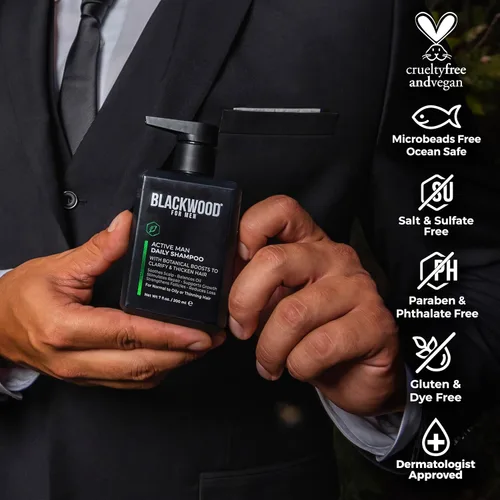 Miniatura 3 de BLACKWOOD FOR MEN Active Man Daily Shampoo - Champú espesante y aclarante para cabello o cuero cabelludo normal a graso - Combate la pérdida
