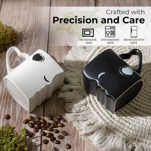 Miniatura 6 de MIAMIO - Juego de tazas de café/taza de besos para parejas de novia, de cerámica, con caja de regalo para bodas/cumpleaños/aniversario (negro)