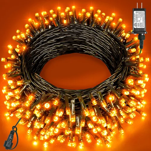 Miniatura 15 de 120 luces LED de Navidad de 40 pies para exteriores, guirnalda de luces de Navidad naranja impermeable, 8 modos de luces conectables para árbol