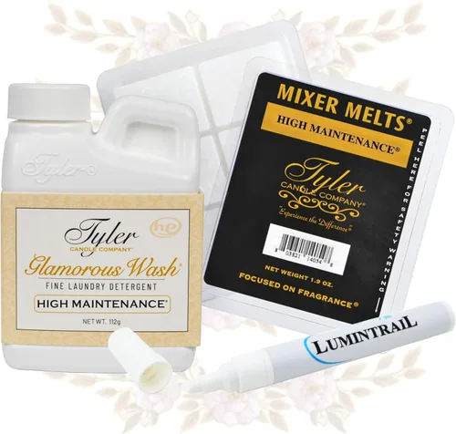 Tyler Diva Glamorous Wash - Detergente para ropa (4 onzas) con mezclador Tyler Diva Melts y Lumintrail - Paquete de regalo perfecto Diva perfumado -