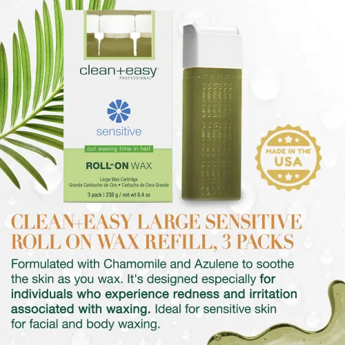 Miniatura 4 de Clean + Easy Recambio de cera enrollable grande (pierna), para tratamiento higiénico de depilación facial y corporal, ideal para pieles sensibles, 3