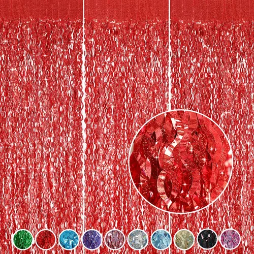 3 paquetes de cortinas de fondo rojas - CYLMFC 1 x 2 metros, cortinas de fondo de papel de aluminio con lentejuelas para decoraciones de cumpleaños,