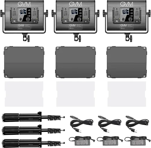 Miniatura 7 de GVM - Kit de luz LED RGB para video, iluminación de fotografía regulable con control de aplicación, 680RS 50W, 3 paquetes de luz LED para YouTube