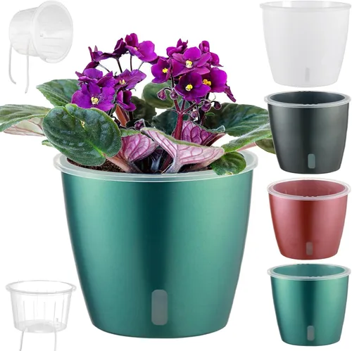 Miniatura 26 de Macetas de riego automático para plantas de interior, paquete de 16 macetas de riego automático con orificios de drenaje, macetas pequeñas