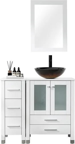 Miniatura 8 de LUCKWIND 36" Bathroom Vanity Combo with Sink, 24"+12.6" Width, Painted Bathroom Storage Cabinet with 5 Drawers, Including Tempered Glass Round