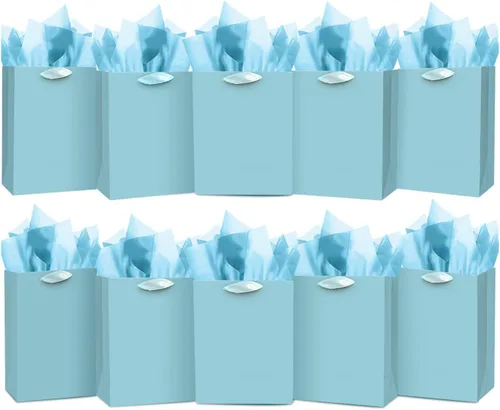 Miniatura 19 de qiqee 10 mini bolsas de regalo color verde frijol con asas de papel de seda de 6.3 x 4.7 x 2.4 pulgadas, tamaño pequeño para regalos de fiesta