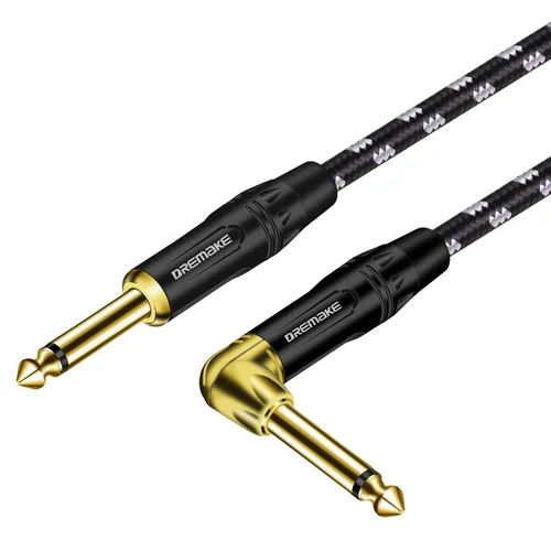 Miniatura 7 de Cable de 1/4 pulgadas (0.248 in) recto a ángulo recto, cable de conexión trenzado negro/azul de tweed de 1/4 de pulgada a 1/4 de pulgada, cable