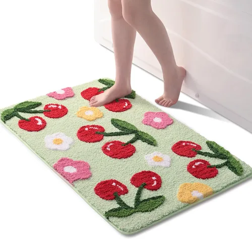 Miniatura 14 de Anybar Alfombras de Baño Beige Tapete de Baño de Cerezas Lindas Accesorios de Baño Coloridos, Alfombra de Flores Divertida Tapete de Piso