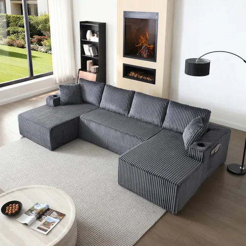 Miniatura 12 de Sofá cama modular de 124 pulgadas, sofá de nube sin hueso para sala de estar, sofá de 5 asientos en forma de U con 2 bolsillos de almacenamiento y 2