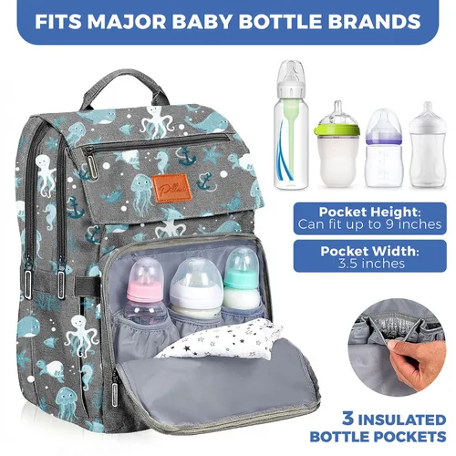 Miniatura 5 de PILLANI Mochila Bolsa para Pañales de Bebé - Bolsa Grande para Niños y Niñas, Mochila Impermeable para Pañales - Bolsas de Pañales de Viaje con G.