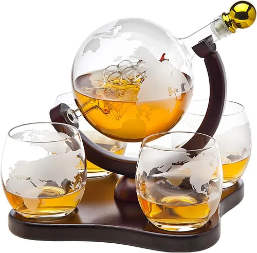 Miniatura 9 de Regalos para hombres, juego de decantador de whisky con diseño de globo terráqueo con 2 vasos grabados para whisky, escocés, bourbon, vodka, regalos
