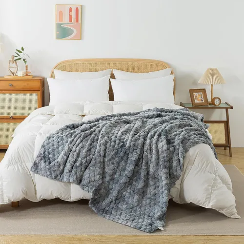 Miniatura 5 de Wajade Manta de piel sintética para sofá, suave patrón de escamas de sirena jacquard, manta de felpa mullida para todas las estaciones, manta