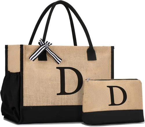 Miniatura 110 de Initial Canvas Tote Bag Birthdays Gift for Women Mom Teacher Friend Bridesmaid,Custom for Wedding Beach Holidays