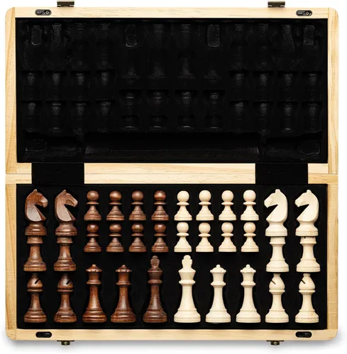 Miniatura 10 de A&A Juego de ajedrez y damas de madera plegable de 15 pulgadas para adultos / Piezas de ajedrez Staunton ponderadas de 3 pulgadas de altura del rey