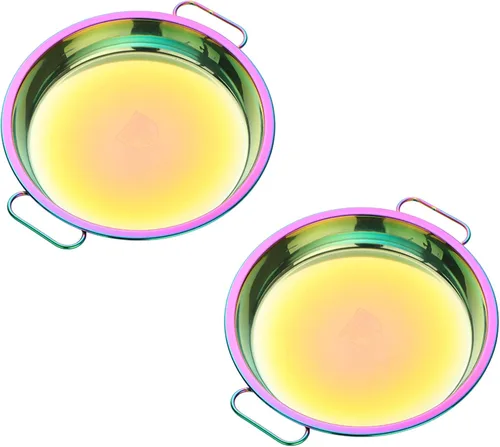 SS 304 Rainbow - Juego de platos llanos de 2 piezas de acero inoxidable 18/10 de 9 pulgadas, platos reutilizables para hornear, bandeja de cocina, 2