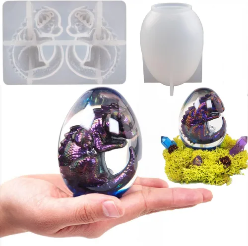 Paquete de 2 moldes de silicona de dinosaurio, molde de vela de resina y huevo de Pascua, molde de animales y dibujos animados para decoración del