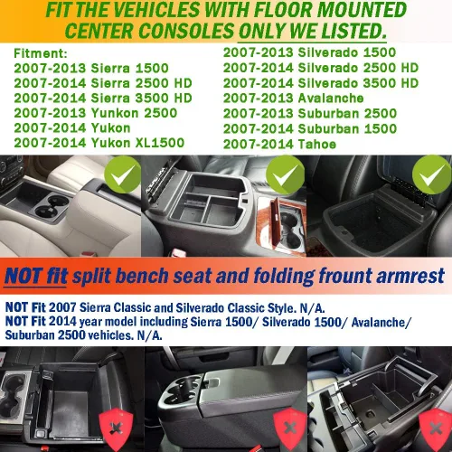 Miniatura 2 de TACORBO Bandeja organizadora de consola central para GMC Sierra 2500 3500 accesorios Yukon XL Silverado 2500 3500 Suburban 1500 Tahoe / 07-13 GMC