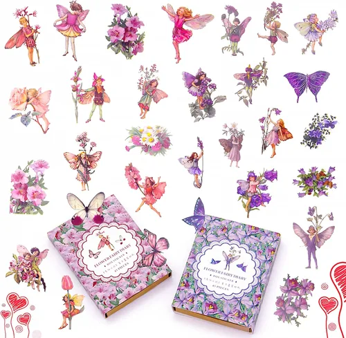 Miniatura 10 de 90 piezas de calcomanías de hadas para álbum de recortes, parche de hada transparente de flores para álbumes de recortes, cuaderno a mano, estuche