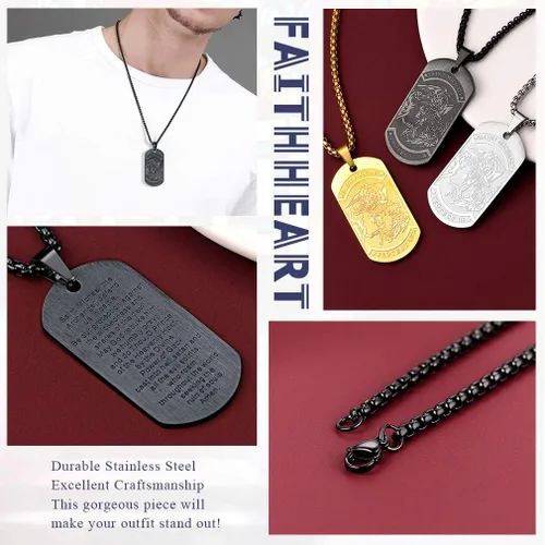 Miniatura 6 de FaithHeart Collar de San Miguel para hombres y mujeres, acero inoxidable chapado en oro, amuleto de medalla de San Miguel Arcángel, regalo