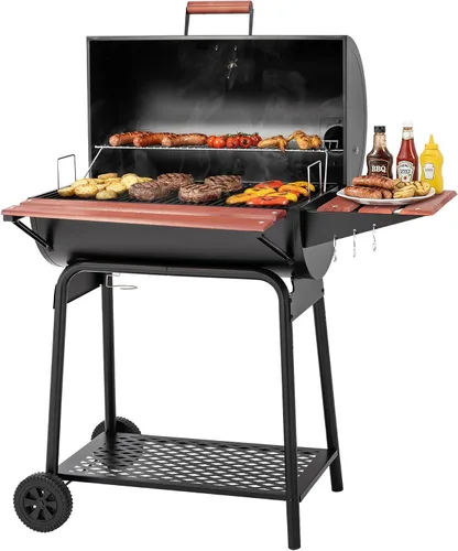 Miniatura 2 de Royal Gourmet CC1830V - Parrilla de carbón de 30 barriles con mesa lateral delantera pintada en madera, 4045 cm² de espacio de cocción
