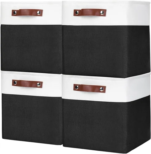 Miniatura 43 de Bagnizer 13x13 Cajas de almacenamiento cúbicas, caja de almacenamiento plegable de tela, paquete de 4 cestas de armario con asas para organizar