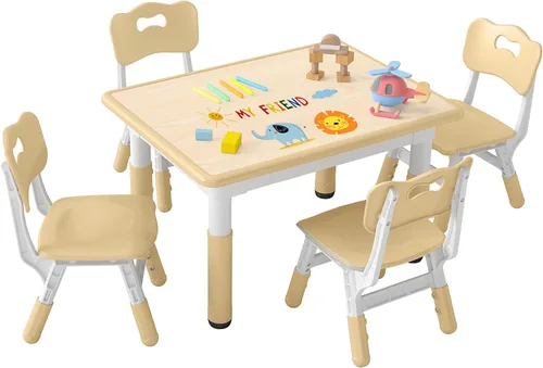 Miniatura 15 de DOREROOM Juego de Mesa y 4 Sillas para Niños de Altura Ajustable, Juego de Mesa y Silla para Niños Pequeños con Superficie de Grafiti, 31.5''L x