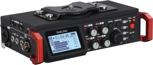 Miniatura 8 de TASCAM Grabadora de audio portátil de 4 canales para videógrafos, 4 entradas XLR/TRS combinadas, 2 micrófonos internos, limitador, filtro HP (DR-70D)