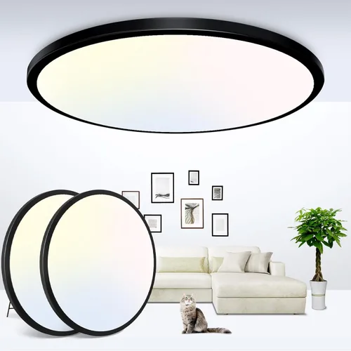 Miniatura 24 de Zemty Paquete de 8 lámparas de techo LED de montaje empotrado de 12 pulgadas, lámpara de techo súper delgada de 28 W 3200 lm, lámpara de techo Negro