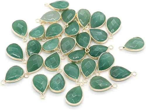 LE SKY Colgantes de piedra natural con forma de gota de agua facetada de chakra de aventurina verde reiki curación semi piedras preciosas colgantes